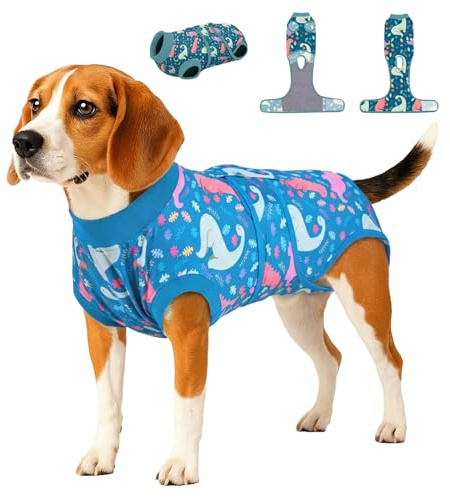 PetWarm Dog Onesie After Spay, Dog Bodysuit, Substitute E-Collar and Cone, Pet Surgery Recovery Suit, Female Male Onesie for Dogs Spay Neuter, Dinosaur Pattern, Multi-Colored, S