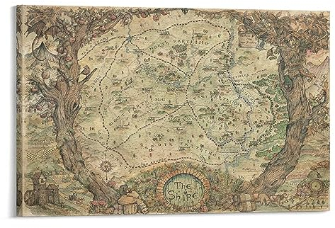 Middle Earth Map Lord of The Rings Print - Cool Artwork Painting Wall Art Canvas Print (12x18 inch / 30x45 cm)