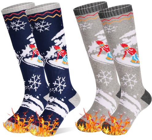ARERWA Kids Ski Socks Thermal Knee High Premium- Soft, Durable, and Warm Snowboard Socks for Boys and Girls (7-12 Years) 2 pairs