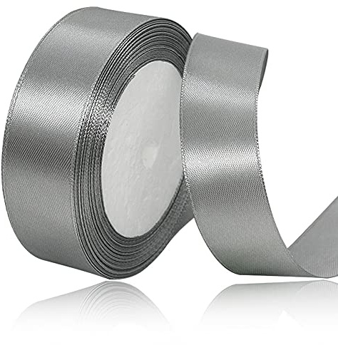 XMASOLD Cintas de satén, 22 metros, plata, 25 mm de ancho, cinta de regalo para envolver regalos, manualidades, ramos de flores, proyectos de costura, fabricación de lazos, decoraciones de cumpleaños