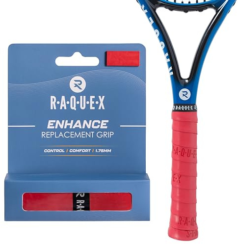 Raquex Enhance Tennis Racket Grip Tape - Tennis, Badminton, Squash Replacement Grip. Comfy, Soft, Durable. Premium self-adhesive tennis racquet grip. Finishing tape included (Red)