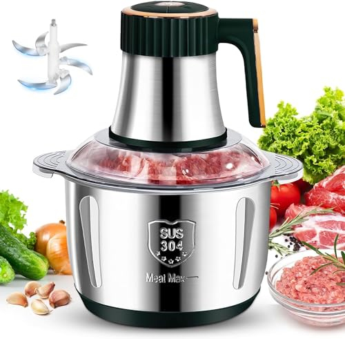 Robot culinaire, hachoir à viande amovible en inox 500W 5L, hachoir électrique à 6 lames, 5 niveaux de vitesse, protection contre la surchauffe, adapté à la viande, aux légumes et aux fruits