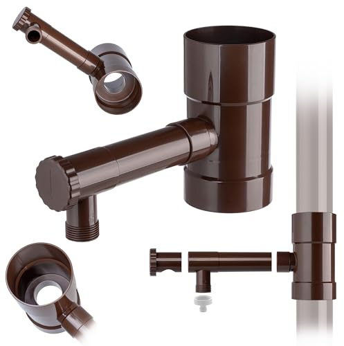 KADAX Raccoglitore per pioggia 90mm, raccoglitore di acqua piovana per pluviale, ladro di pioggia con valvola integrata, raccoglitore d'acqua in plastica di alta qualità, ladro d'acqua (Marrone)