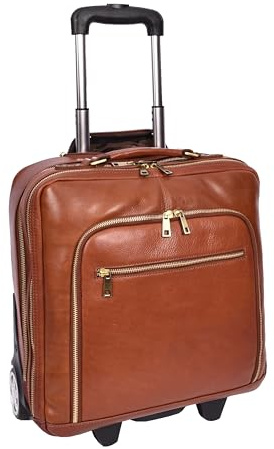 Pilotentasche aus echtem Leder mit Rollen Teleskopgriff für Business Reisetasche Sussex, hautfarben, M, Pilotenkoffer