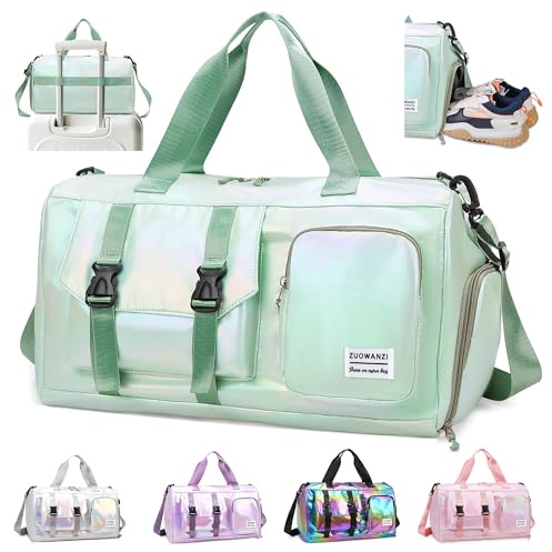 Hoseay Sac de Sport Femme Imperméable Sac de Voyage avec Compartiment Chaussure y Poche Humide Sacs Weekend Leger Sacs Piscine Grande Capacité Gym Duffle Bag 24L pour Natation Yoga Gymnastique, Vert
