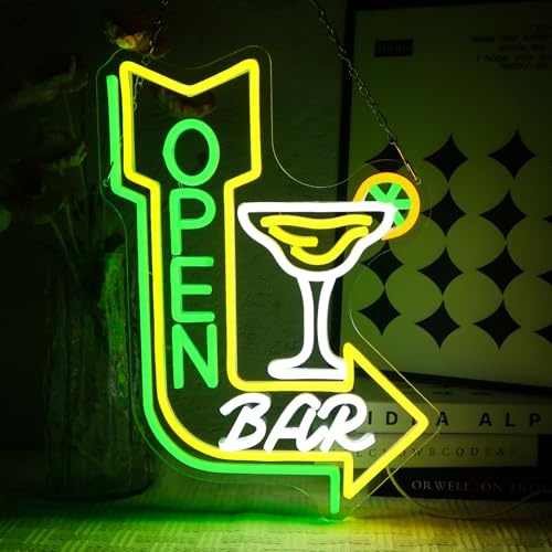 OYCGZV Panneau Néon Bar « Open » Led - Panneau néon mural à LED pour cocktails - Signe lumineux USB à intensité variable pour décoration de bar à bière, café, club, pub, grotte, fête, taverne