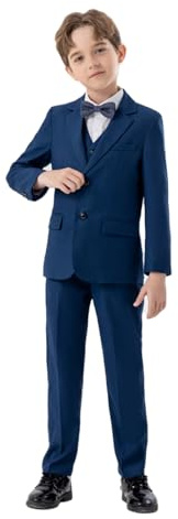 2025 Jungen Business Anzüge Mantel 4 Stück Outfit Set Für Kinder Formelle Anzug Für Jungen Mit Weste Hosen Shirt Gaming (Navy 10-11 Years)