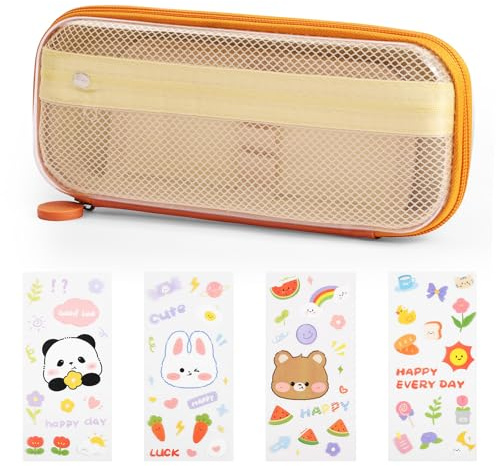 OFFCUP Clear Pencil Case, Large Capacity Waterproof Pencil Bag | Cute Pencil Pouch for Girls and Boys for Middle High School Students Children's Day Gifts (Brown)