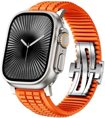 SEURE FKM armband för Apple Watch Ultra 2/1 49 mm, serie 10 46 mm, serie 9/8/7 45 mm, serie SE2/6/SE/5/4 44 mm, serie 3/2/1 42 mm business sport fluorgummiarmband ersättningsarmband för män kvinnor