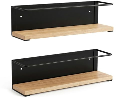 ELISPACES Especieros para Cocina Magnéticos – Pack de 2 | Estante de Pared de Acero y Madera para Baño, Cocina o Salón. Organizador de Especias + QR de Regalo | 3 Opciones: Adhesivo, Imán o Tornillos