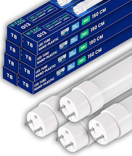 V-TAC 8x Tubi LED 150 CM con attacco G13 20W - 8 PEZZI - 2100 Lumen - Tubi LED per Soffitto, Parete, Garage, Negozio - Tubo LED forma T8 - Sostituzione Neon - Luce Fredda 6500K