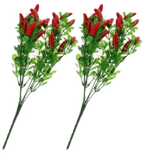 PERSELOSO 2 Pezzi Gambo Peperoncino Artificiale Realistico, Mazzo Finto di Verdure Decorative per Feste, Centrotavola e Decorazioni Casa Cucina