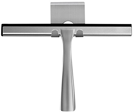 Ambrosya - Duschabzieher aus Edelstahl - Abzieher Dusche Flitsche Bad Badabzieher Badezimmer Deko Duschkabinenabzieher Duschwischer Fensterwischer Halter Halterung Wischer (Edelstahl (Gebürstet))