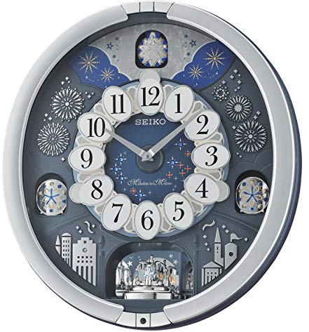 SEIKO QXM379SRH 18 Melodies in Motion Rotating Pendulum Wall Clock, Silver Stars