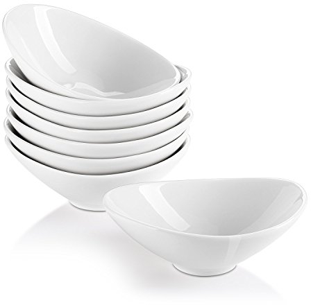 LIFVER Dipschalen Set of 8, Snackschalen Weiß 90ml, Dessertschalen Porzellan Klein, Salatschüssel Keramik Oval, Schüssel Set für Dip, Soße, Snack, Dessert, Spülmaschinen- & Mikrowellenfest