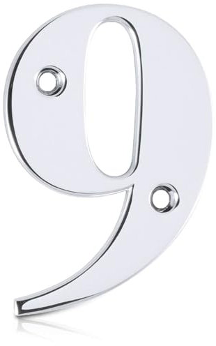 XFORT Polished Chrome Front Door Number 9, House Number Suitable for All Door Types including Wooden, uPVC, and Composite.