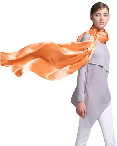 Prettystern 200cm Donna Uomo Foulard Sciarpa in Pura Raso Seta Cerimonia Stola Elegante Tinta Unita Color Coprispalla Matrimonio arancione