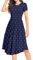 DEARCASE Damen Sommer Polka Dot Lässige Midi Tunika Kurzarm Schlichtes Kleid Plissee Lose Fließende Blumen Damen Kleid mit Tasche