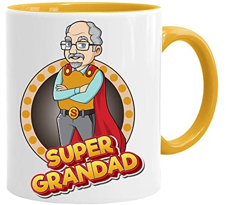 Grandad - Tazza con scritta Super Grandad e confezione regalo, regalo per la prima colazione, regalo di compleanno per la festa dello zio e del papà, regalo di supereroe