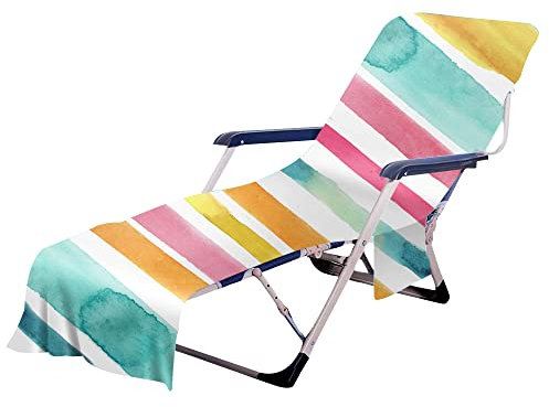 Surwin Schonbezug Für Gartenliege Strandliegenauflage Frottee Liegenauflage Stuhl Strandtuch Sun Lounger Bezug mit Tasche Sporthandtuch für Strand Garten Schwimmen (Regenbogen,75x210cm)