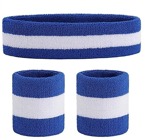 XPEX Schweissband Kopf Sport Gestreiftes Schweißband Set Sport Stirnband Armband (1 Stirnband und 2 Armbänder) Set Schweißbänder für sportliche Männer und Frauen (A)