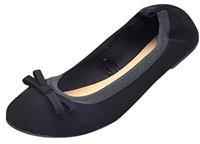 Roll Up Satin Foldable Pumps Ballet Flats After Party Lightweight Casual Dolly Ballerina Slippers UK Size 6 Black
