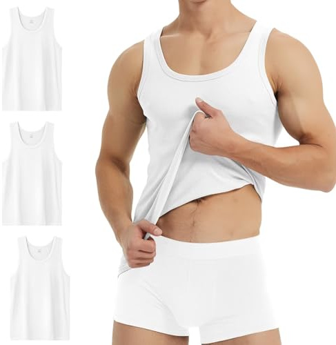 YouShow Marcel Homme Débardeur Homme Blancs 100% Coton Lot de 3 Maillot de Corps Blancs S