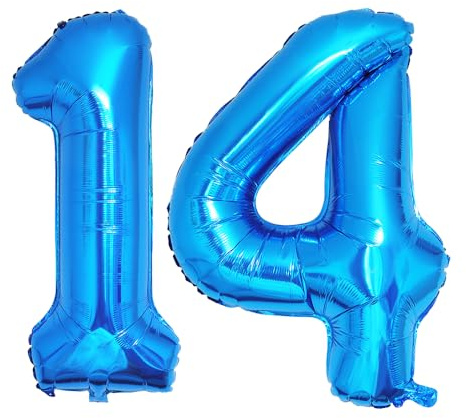 Ponmoo 40 inches Foil Balloons Numbers 14/41 Blue (101cm), Inflatable Helium or Air, Giant Balloon Number 0-9, 10-29, 30-100, Grand Balloons for Anniversary Wedding Birthday Party Decoration