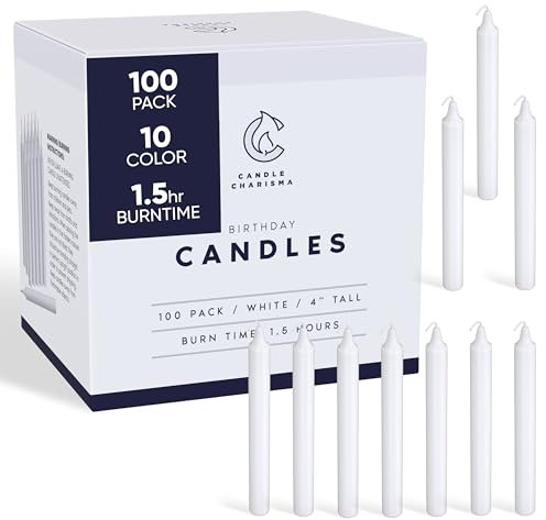 Candle Charisma 100 White Spell Candles - 4 Unscented Paraffin Chime Candles, Smokeless & Dripless, Colored Candles, Long Burn Time 0.43 Thick Taper Candles for Rituals, Witchcraft and Parties