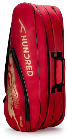 Hundred Cosmogear Badminton Kit-Bag (Red, Size: Large) | Double Zipper | Bag with Front Zipper Pocket | Material: Polyester| Padded Back Straps | Easy-Carry Handle