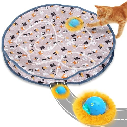 PUHOHUN Cat Toys Ball for Indoor Adult Cats - Interactive Automatic Cat Ball Toy | Fast Rolling & Motion Activated Chirping | Hide and Seek Mouse Catching Game | Stimulates Hunting Instincts (Brown)