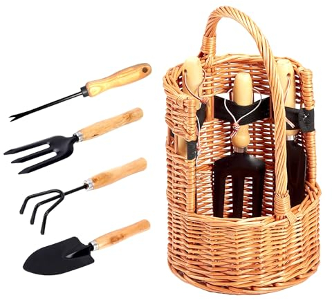 Avilia Cesta con Herramientas para jardinería, Juego Completo con rastrillo y Paleta, Ideal para el Cuidado del jardín, 22 x 22 x 35 cm