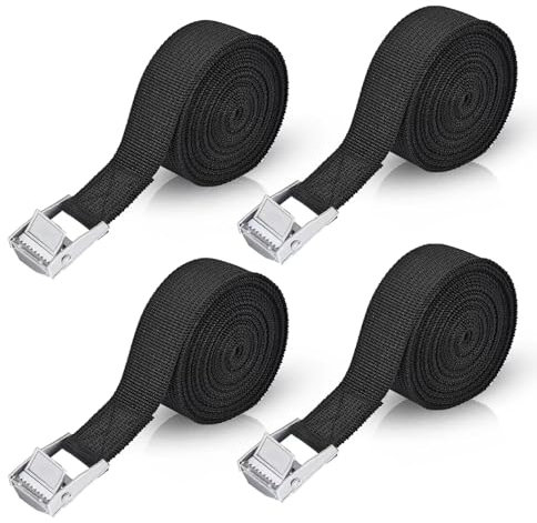 4 cinghie corte, 3 m x 2,5 cm, nero, con serratura, regolabile, con cricchetto per portabici, moto, auto, portabagagli, portata fino a 500 kg