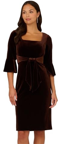 Adrianna Papell Vestido con Lazo Frontal para Mujer, Marrón Oscuro, 12
