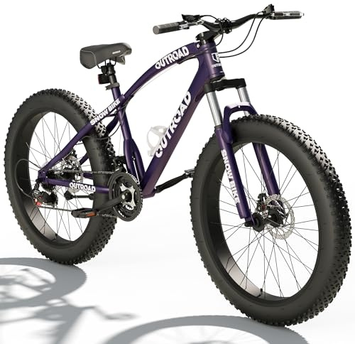 Brightpeak Fat Tire Mountain Bike, 21 Speed Bicycle with 26 inch Wheels, Non-Slip Adult Bikes with Front Suspension, High Carbon Steel Frame MTB, Double Disc Brake for Men and Women