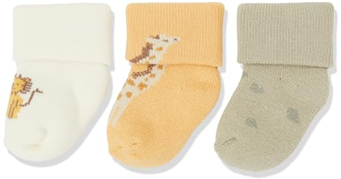 Sterntaler Erstlingssocken 3er Pack Unisex – Baby Socken Safari mit Umschlag und Innenfrottee – hoher Baumwollanteil – weiche Neugeborenen-Söckchen – ecru, Gr. 0