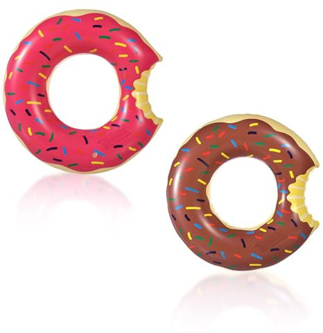 2 Pezzi Ciambella gonfiabile 3-8 anni,ciambella mare marrone rosa Salvagente bambina in vinile ideale. Swim ring galleggiante a forma di Donut per feste in piscina, gioco all'aperto - Piscina