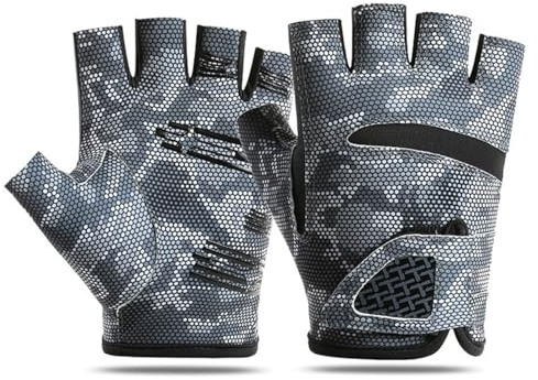 Harssidanzar Guantes de Pesca Hombre Dedos parcialmente Descubiertos, Antideslizantes y Resistentes al Desgaste SM056EU,Negro,Talla L
