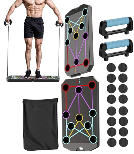 Tabla de flexiones | Sistema de entrenamiento plegable para entrenamientos de fuerza | Ejercicio muscular multifunción para uso doméstico y exterior | Tabla de mango de flexión duradera para