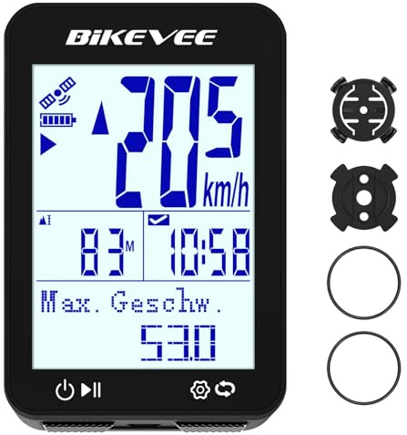 Bikevee GPS Fahrradcomputer Kabellos IPX7 Wasserdicht 2.4'' FSTN Display 28H Akku Standard Mount (Schwarz)