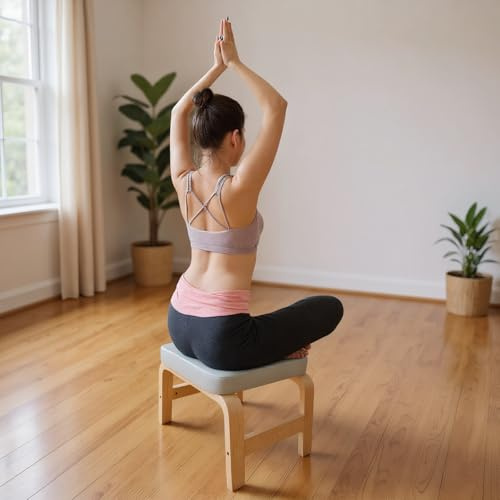 SuhoFutus Headstand Yoga Bench Solid Wood & PU Inversion Support with 440.92lbs Capacity, Comfortable Sponge Cushion, Multi-functional Exercise Stool for Yoga, Gym, Home (White)