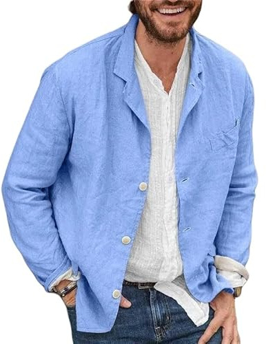 Genérico Chaqueta Americana Hombre, Chaqueta Blazer Informal para Hombre, Chaqueta Deportiva De Algodón Y Lino, Cárdigan Ligero con Botones, Corte Holgado, Manga Larga, Par