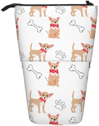 YXDVPALNE Chihuahua, Chiens Mignons et Bol,Trousse à Crayons télescopique, Porte-Crayons avec Pochette à Crayons zippée