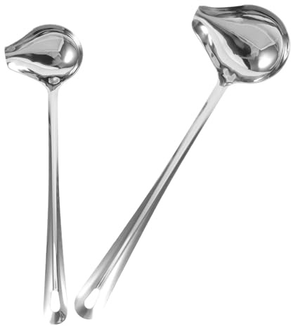 NIYANGLE Cucharas para Salsa de Acero Inoxidable 2 Piezas (grande y Pequeño), Cucharón para Servir Boquilla Pato, Utensilios Cocina Resistentes y Fáciles de Limpiar, Accesorio Cocina