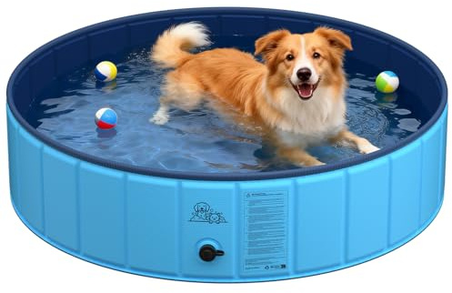 KYG Piscina per cani da 120 x 30 cm, pieghevole e antiscivolo, per cani di taglia media, con valvola di scarico
