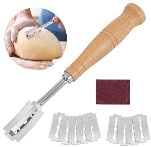 OSDUE Cuchillo de Panadero, Cuchillo De Masa Herramienta de Corte de Pan Acero Inoxidable con 10 Cuchillas de Repuesto Cuchillos de Pan para DIY Pan Masa Hornear Cocina Accesorios para Hacer