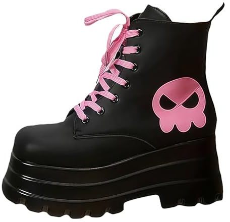 Jemnpela Botas de Plataforma para Mujer Tacón Grueso Estilo Gótico Punk Tobilleras con Cordones y Cremallera Suela de Cuña Zapatos para Halloween Cosplay Citas y Eventos