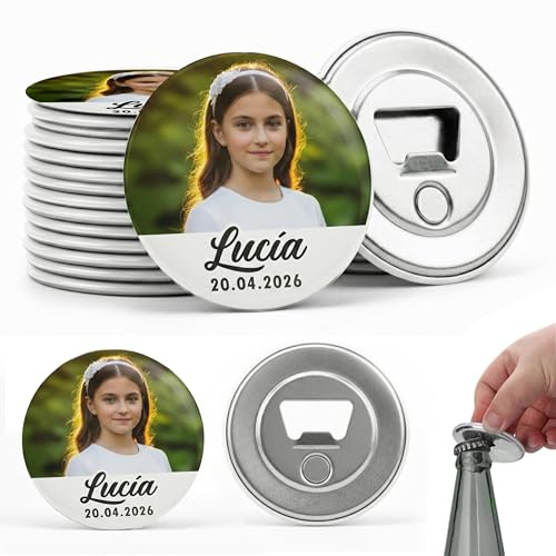 MISS CHAPAS | Pack 50 Abridores Magnéticos Personalizados para Comunión con Foto y Nombre – Detalle Invitados Primera Comunión Niño o Niña | Recuerdo Original y Útil | Presentación Individual