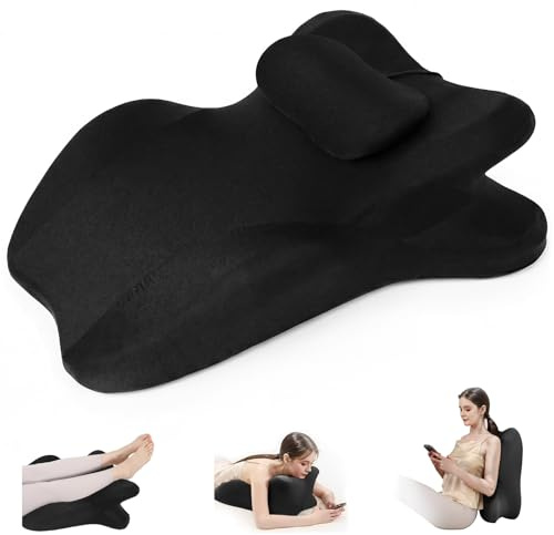 Almohada de Cuña 27° de Espuma Viscoelástica con Reposacabezas Extraíble, Cojín de Lectura para Cama y Sofá, Soporte Ergonómico para Espalda, Cuello y Piernas, Funda Lavable Antideslizante, 59 x 39 cm