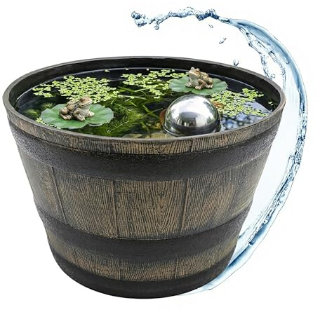 Fioriera in plastica effetto rovere marrone – 39 cm – Mini laghetto da giardino in legno – Mini vaso da giardino – decorazione da giardino mini stagno fioriera vaso in legno